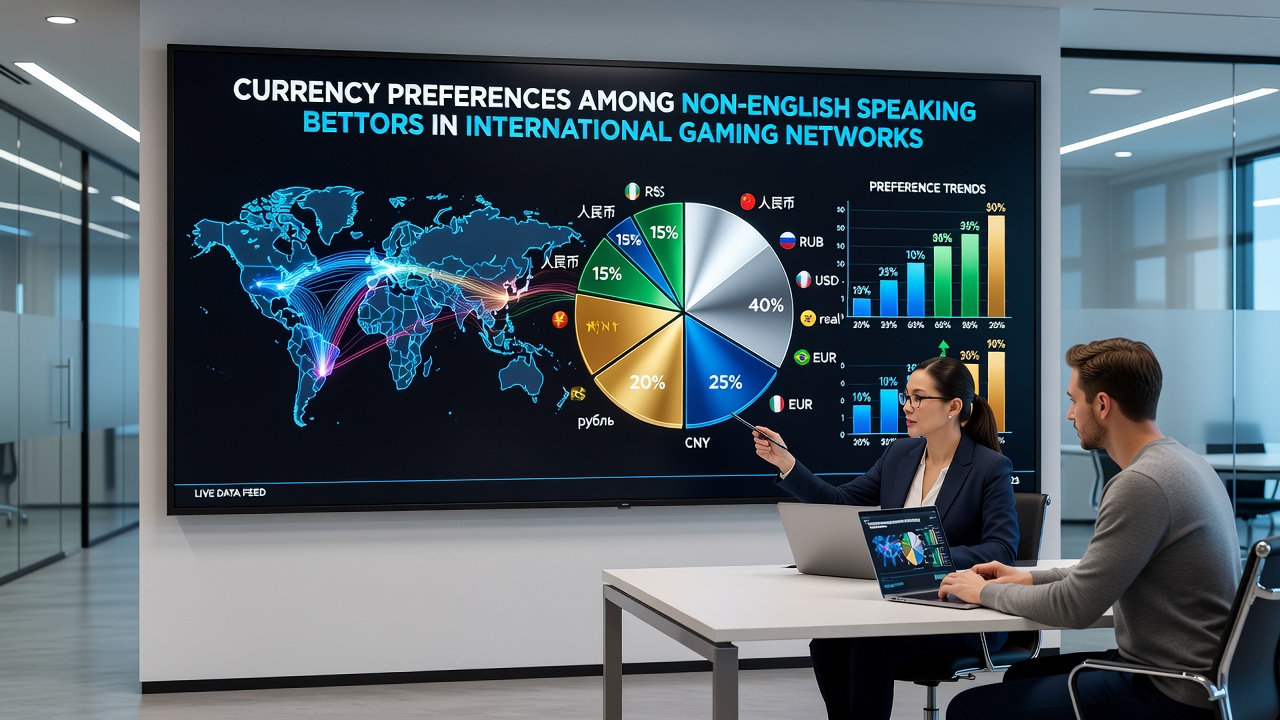 International gaming network interface displaying multiple currency options for bettors