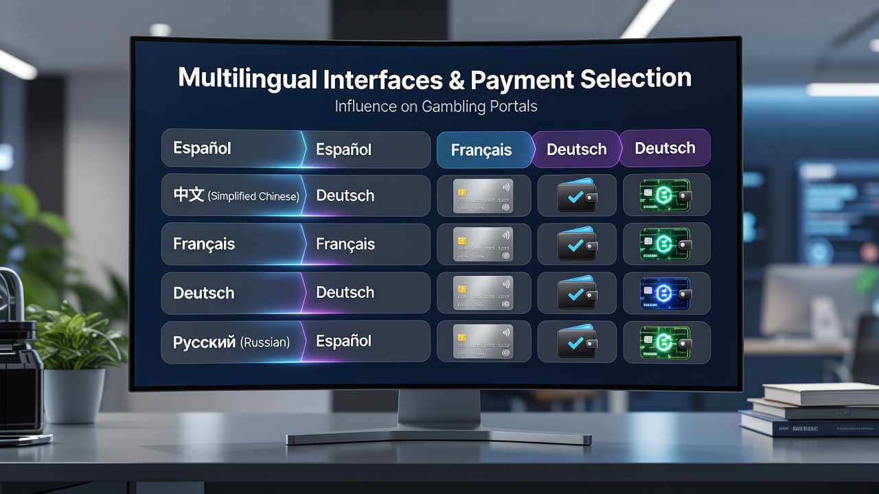 Screenshot of a multilingual gambling portal interface showing payment options in multiple languages