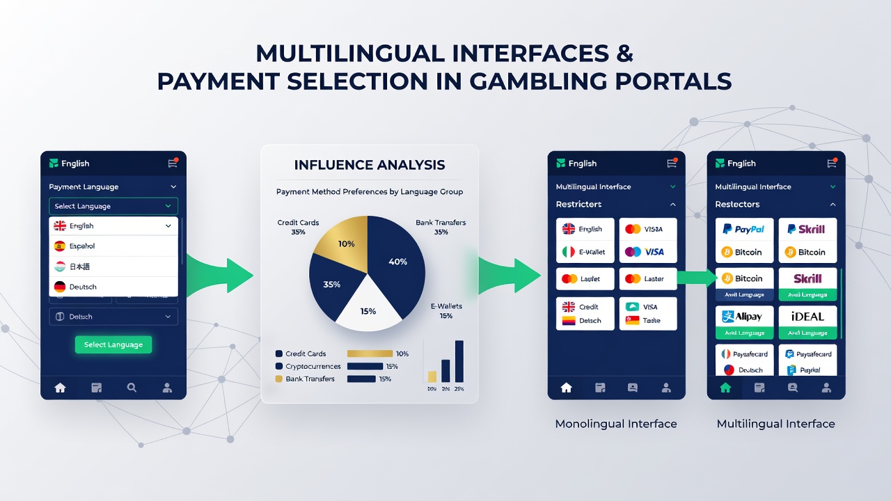 Data visualization chart comparing payment method selection rates across different language interfaces in gambling portals